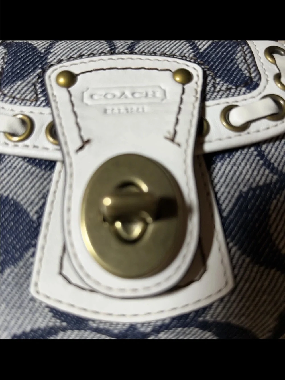 Coach Legacy Bi-Fold Wallet, Signature Denim, White Laced Leather, Brass
